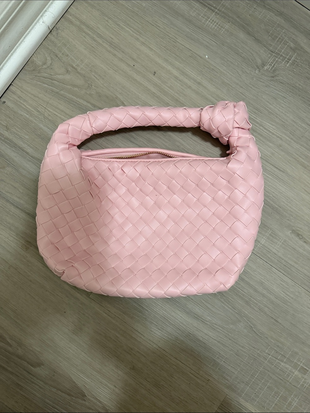 Woven Knot Handle Shoulder Bag - Pink
